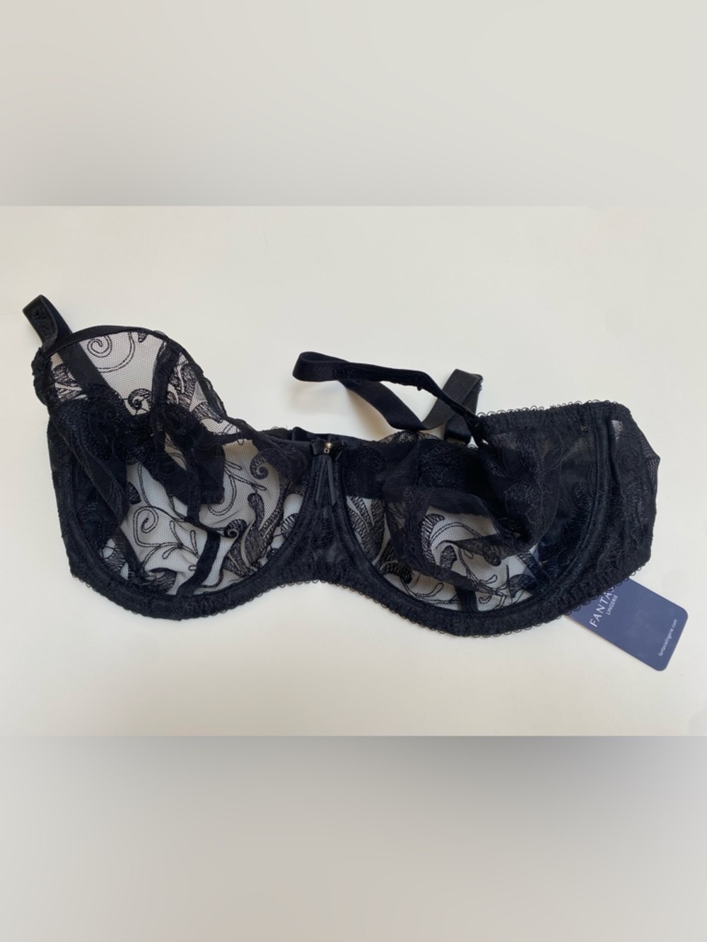 Fantasie Black Sheer Lace Underwire Bra NWT US38DDD UK38E